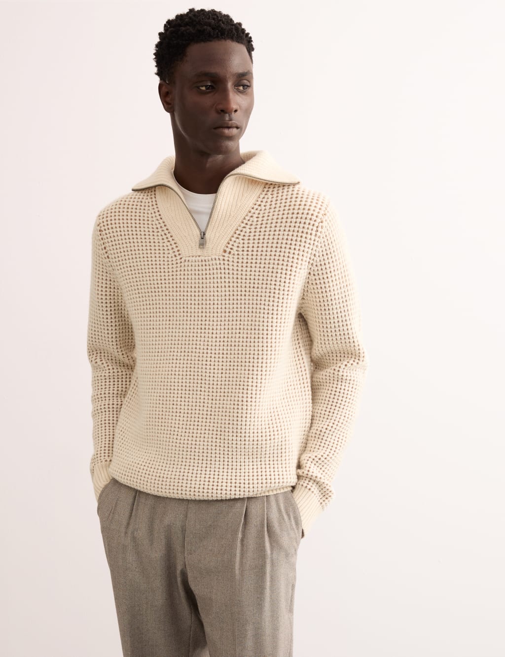 Merino Wool Rich Half Zip Jumper with Cashmere JAEGER M S