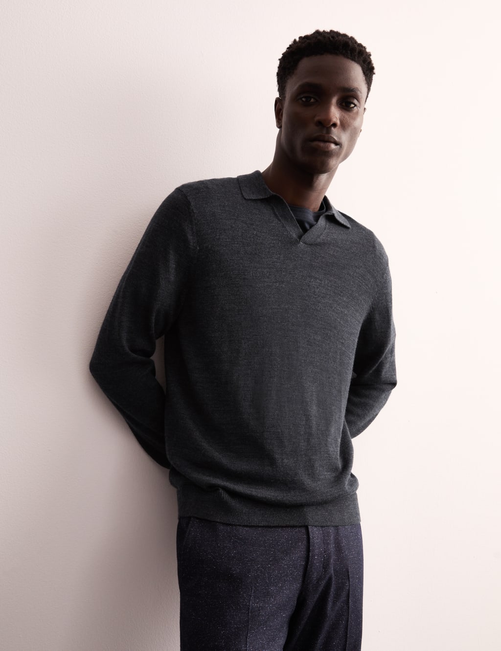 Merino Wool Rich Polo Shirt with Silk JAEGER M S
