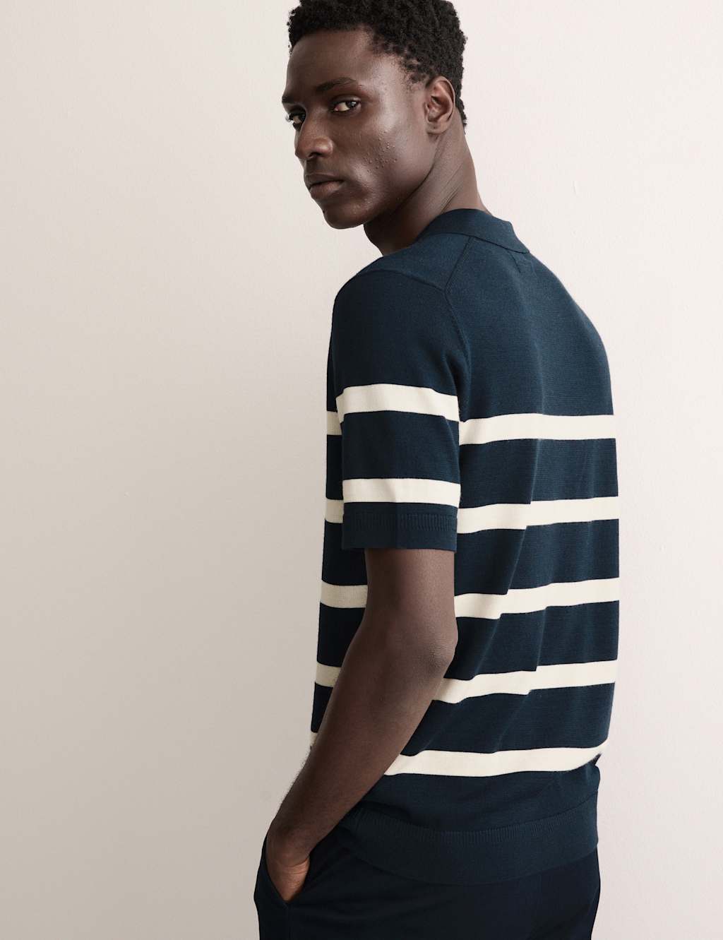 Merino Wool with Silk Striped Knitted Polo Shirt 4 of 6