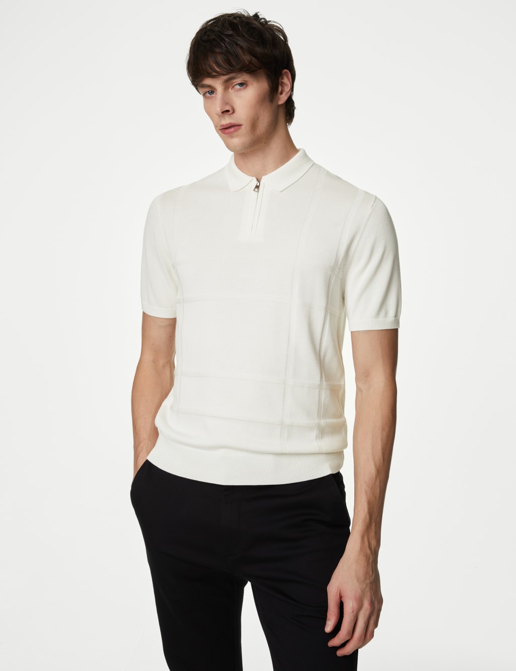 Cotton Modal Zip Up Knitted Polo Shirt Autograph M S