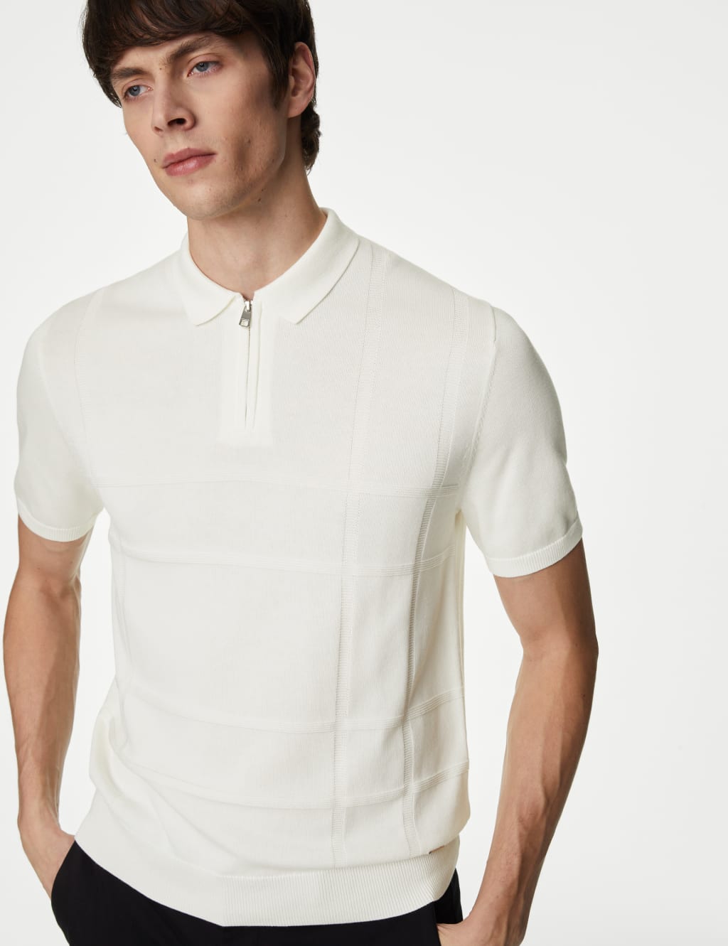 Cotton Modal Zip Up Knitted Polo Shirt Autograph M S