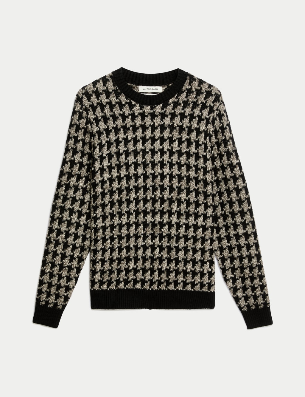 Pure Merino Wool Dogtooth Crew Neck Jumper Autograph M S
