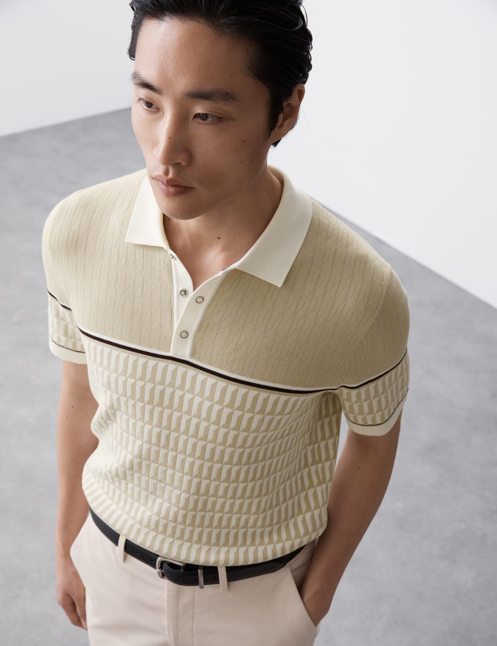 Cotton Rich Geometric Knitted Polo Shirt