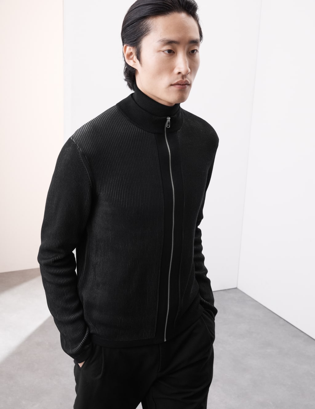 Mercerised Cotton Ribbed Knitted Jacket 4 of 5