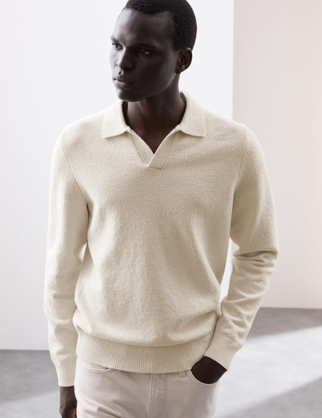 Cotton Rich Open Neck Knitted Polo Shirt 3 of 7