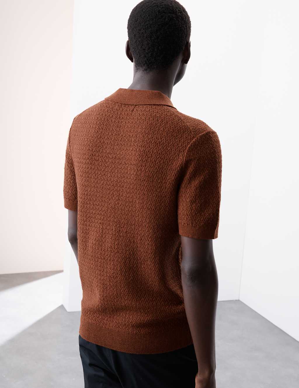 Linen Rich Knitted Open Neck Polo Shirt 7 of 7