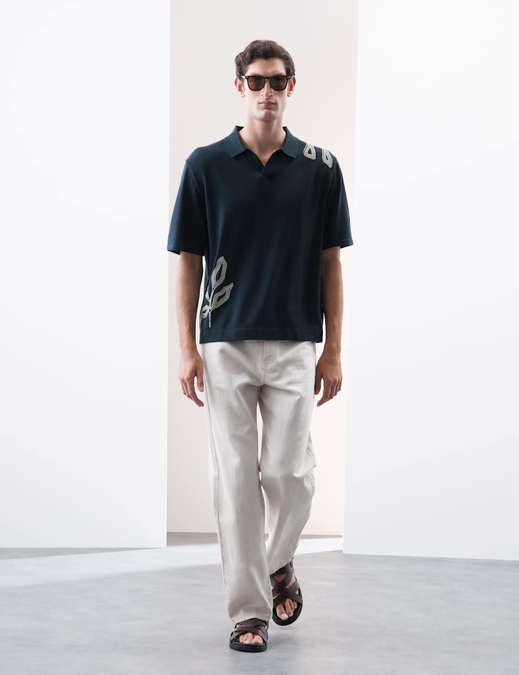 Embroidered Open Neck Knitted Polo Shirt 3 of 7