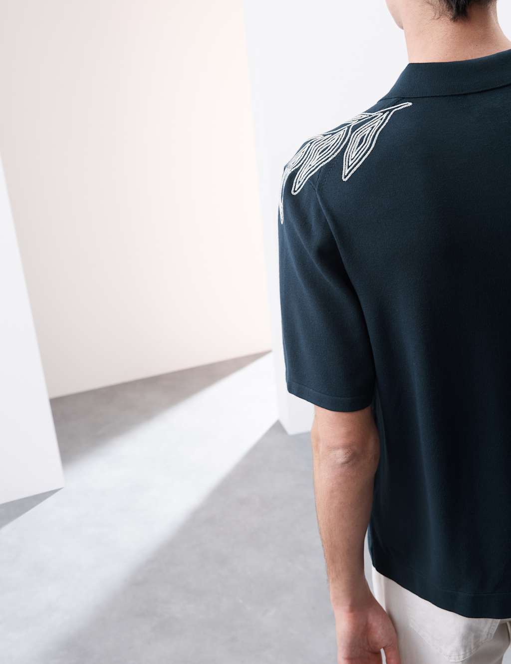 Embroidered Open Neck Knitted Polo Shirt 4 of 7