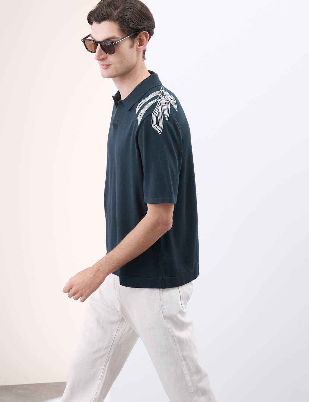 Embroidered Open Neck Knitted Polo Shirt 5 of 7