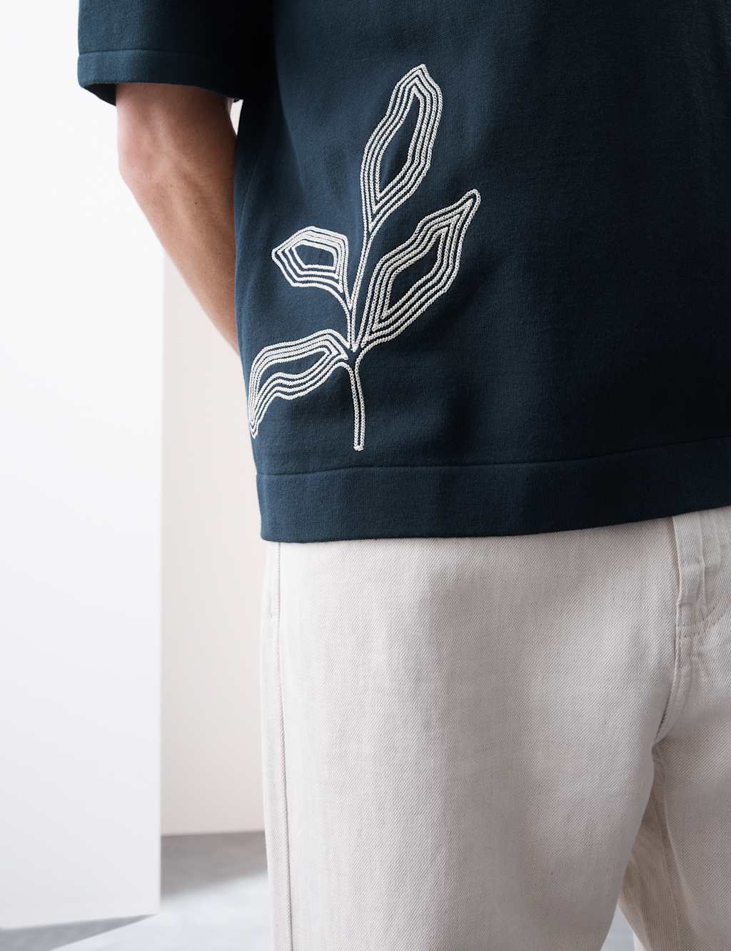 Embroidered Open Neck Knitted Polo Shirt 6 of 7