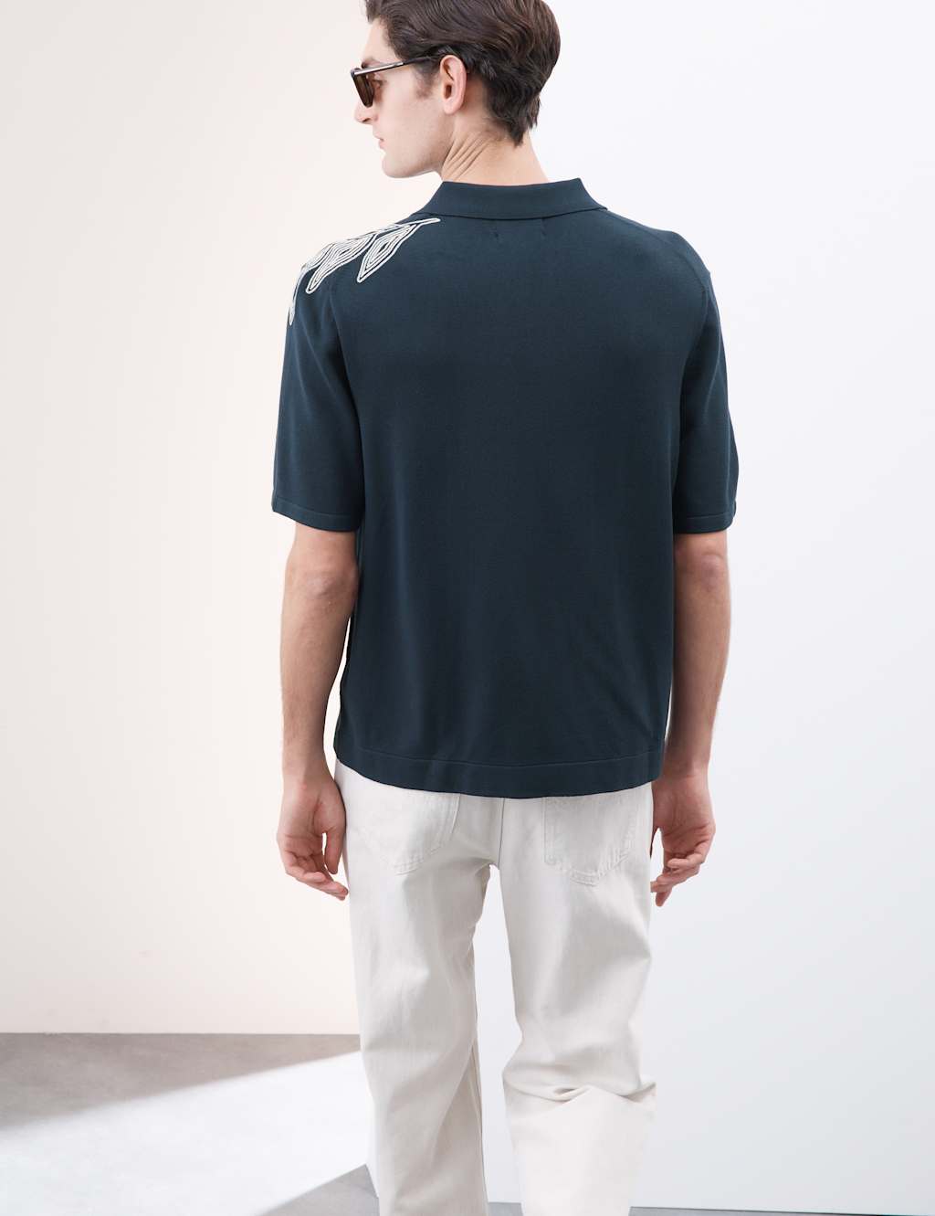 Embroidered Open Neck Knitted Polo Shirt 7 of 7
