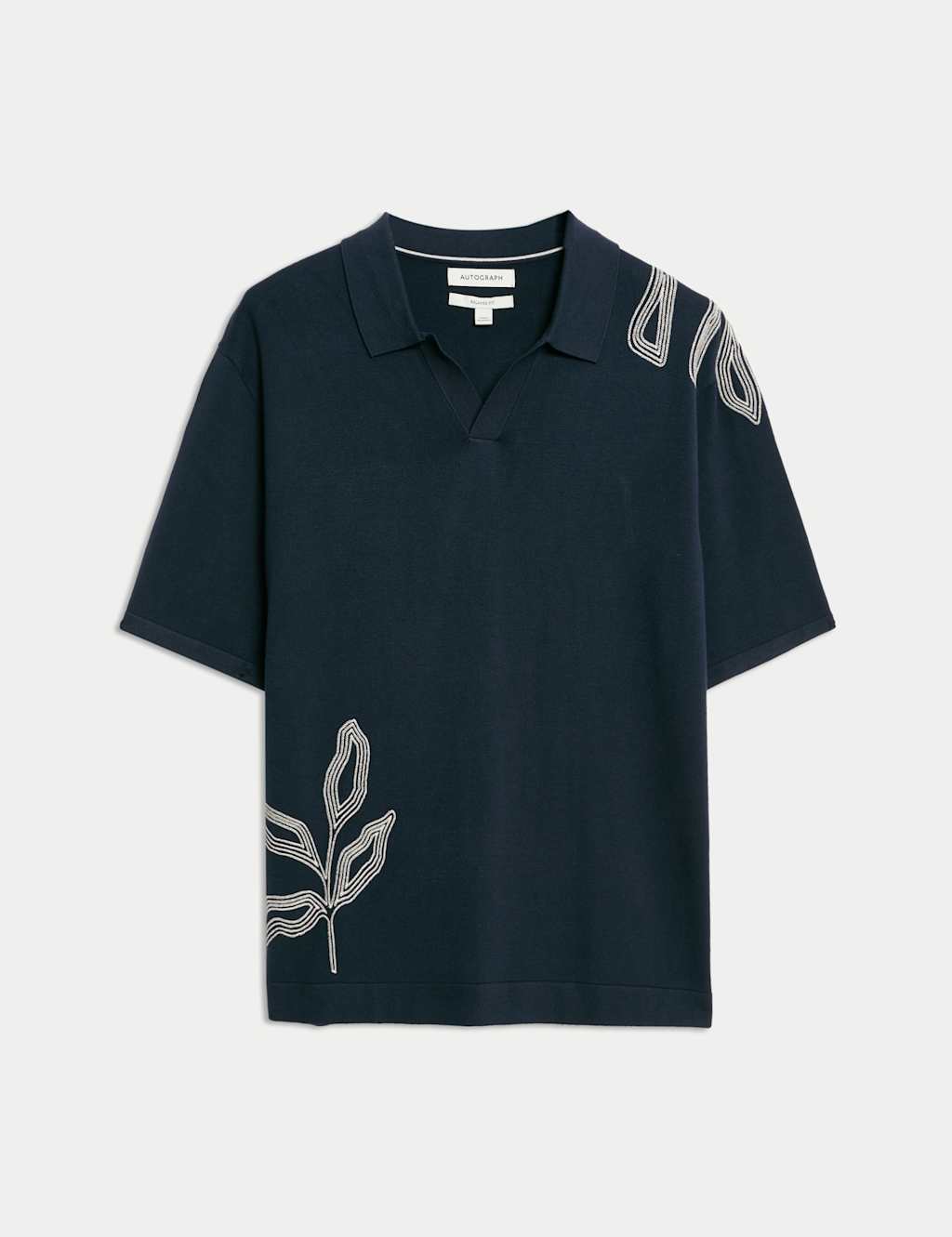 Embroidered Open Neck Knitted Polo Shirt 2 of 7