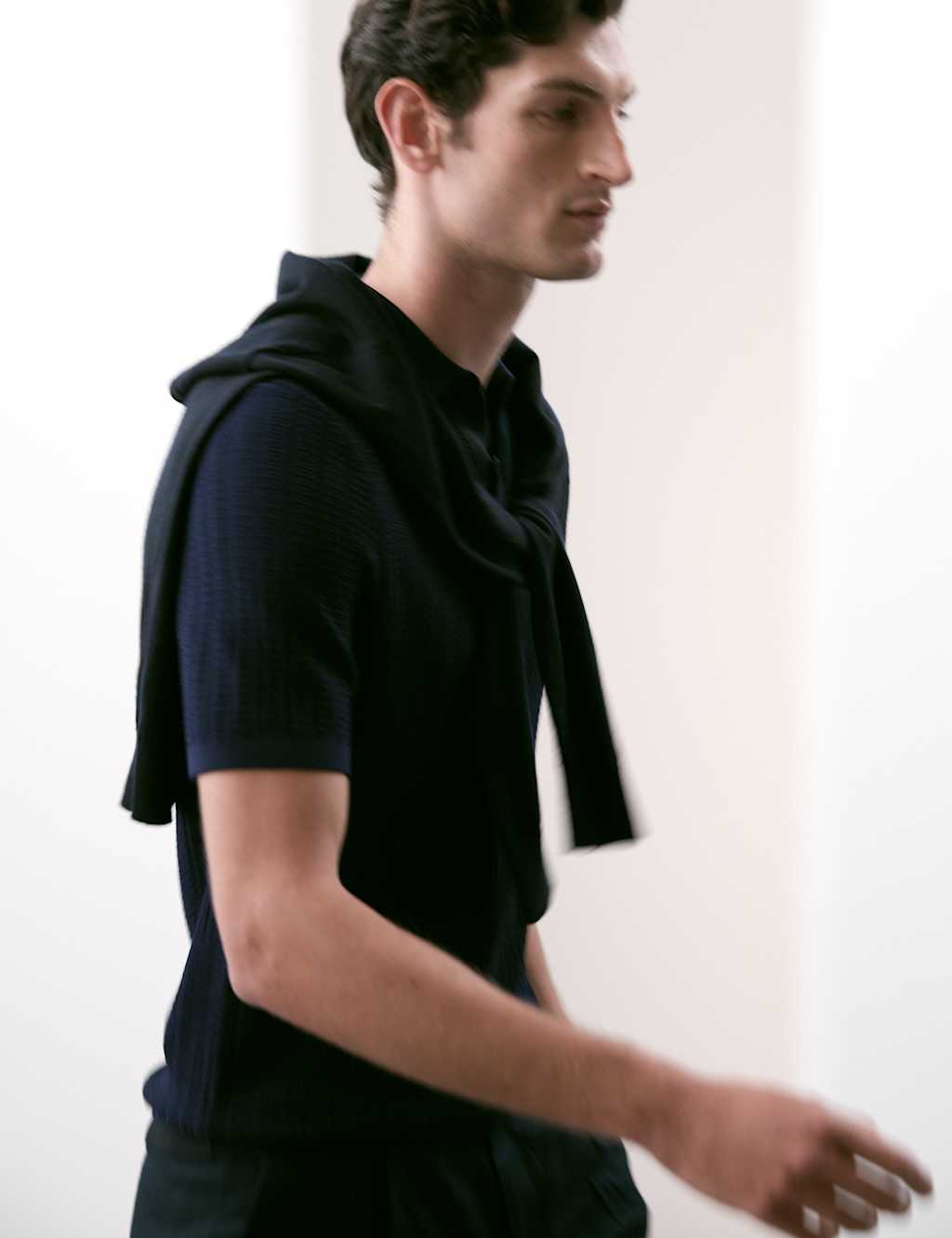 Textured  Viscose Rich Knitted Polo Shirt 5 of 7