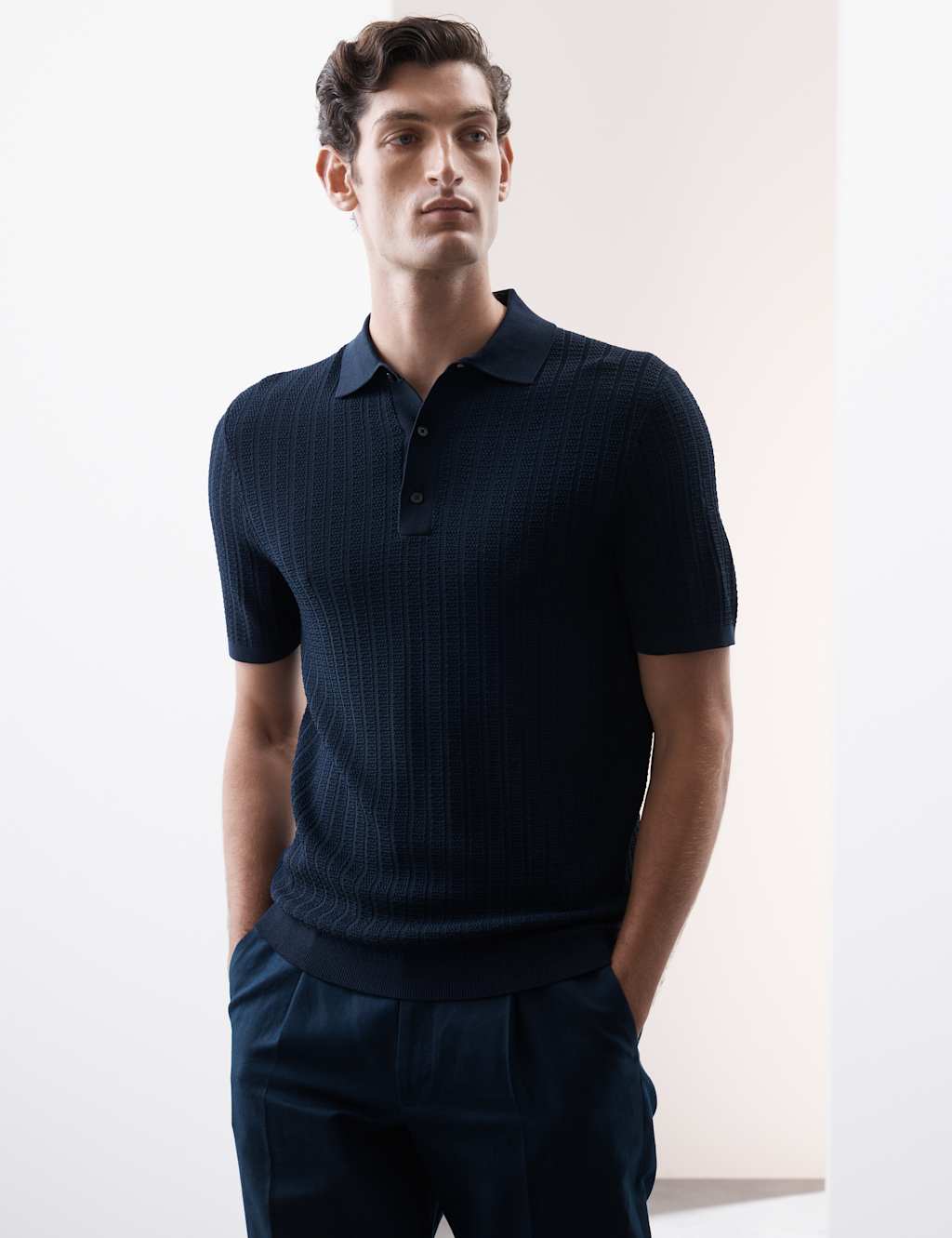 Textured  Viscose Rich Knitted Polo Shirt 7 of 7