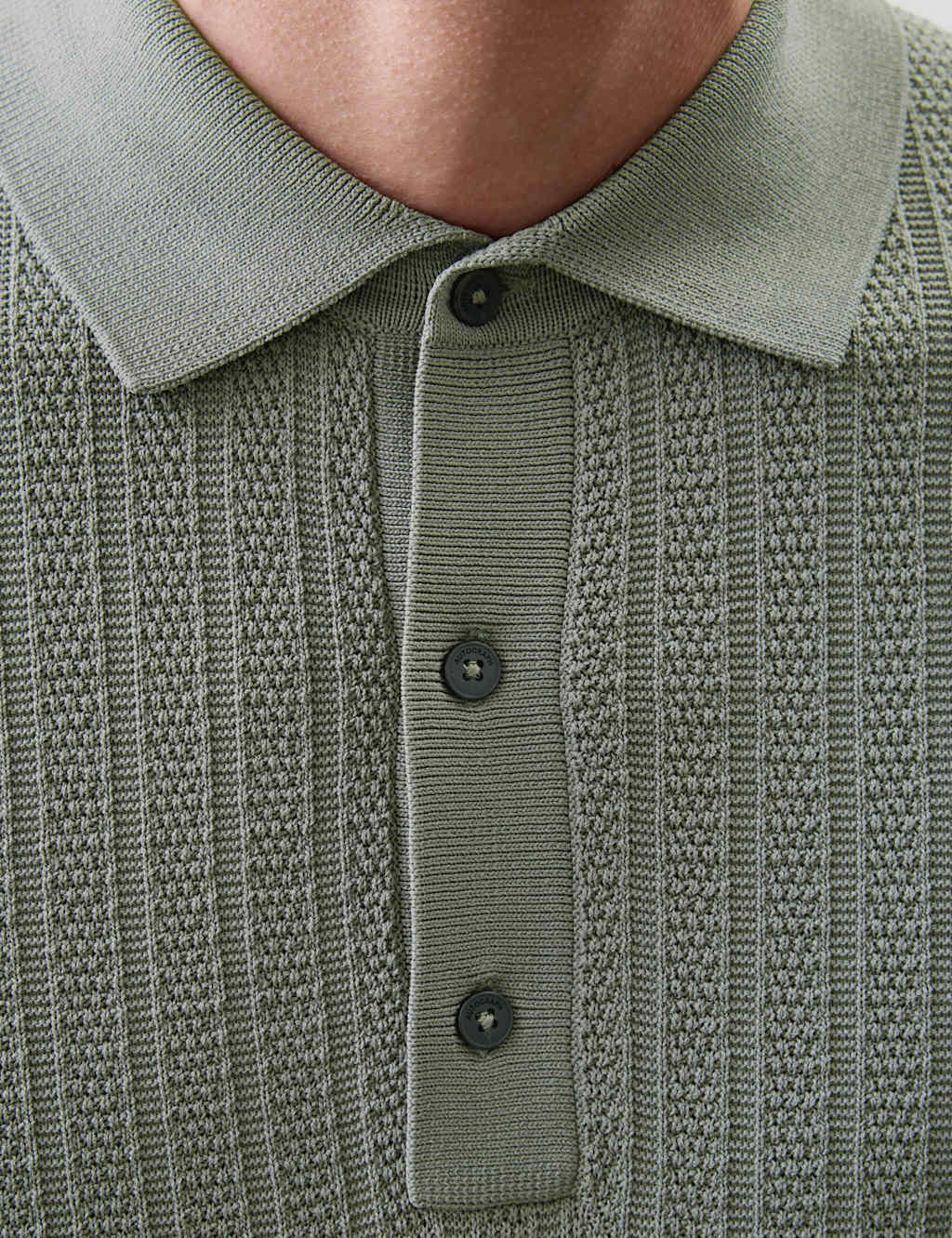 Textured  Viscose Rich Knitted Polo Shirt 5 of 7