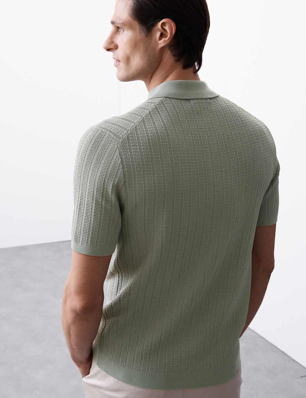 Textured  Viscose Rich Knitted Polo Shirt 6 of 7