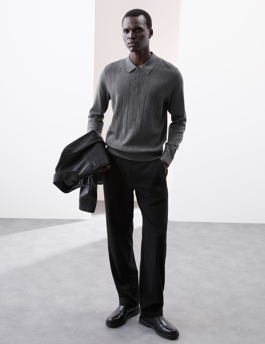 Pure Cotton Geometric Knitted Polo Shirt | Autograph | M&S IE