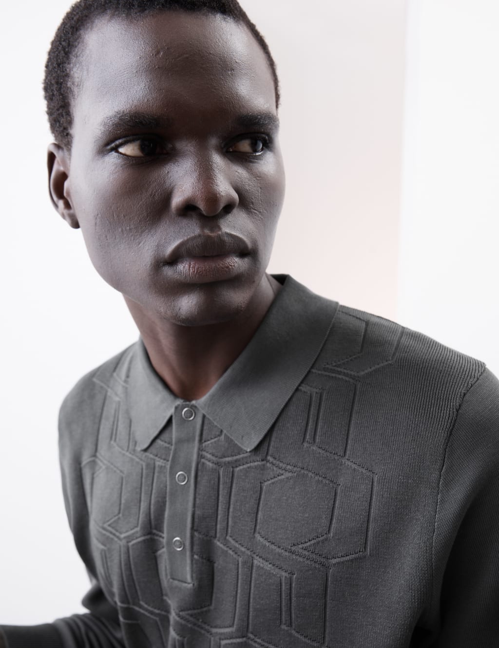 Pure Cotton Geometric Knitted Polo Shirt | Autograph | M&S IE