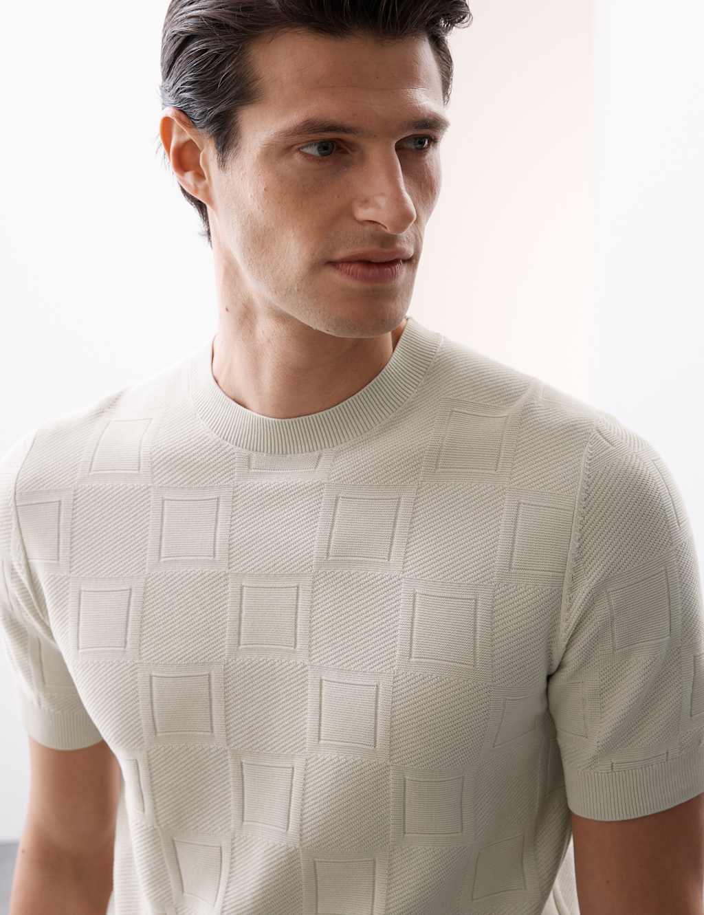 Mercerised Cotton Geometric Texture Knitted T-Shirt 5 of 7