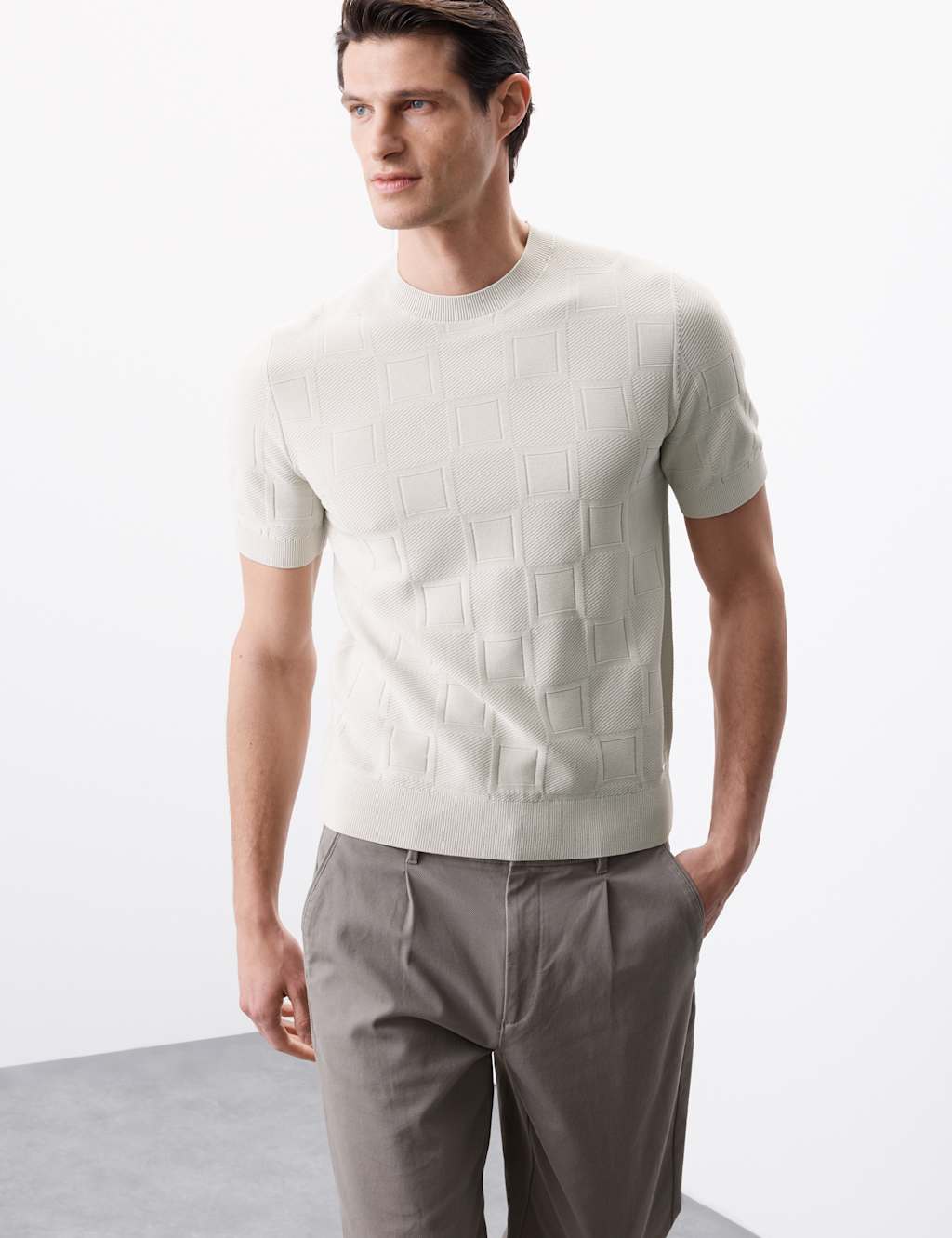 Mercerised Cotton Geometric Texture Knitted T-Shirt 7 of 7