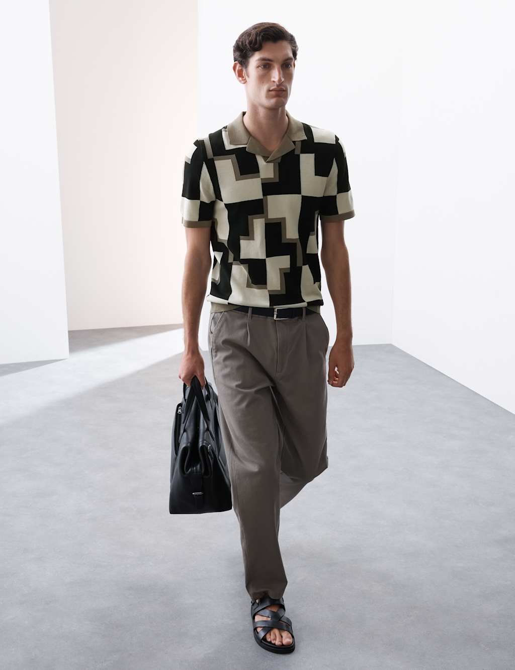 Mercerised Cotton Open Neck Knitted Polo Shirt 3 of 6