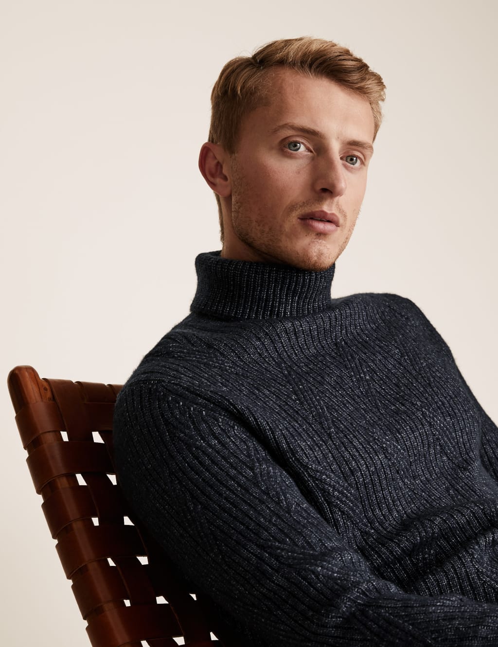 Chunky Cable Roll Neck Jumper With Wool M S Collection M S