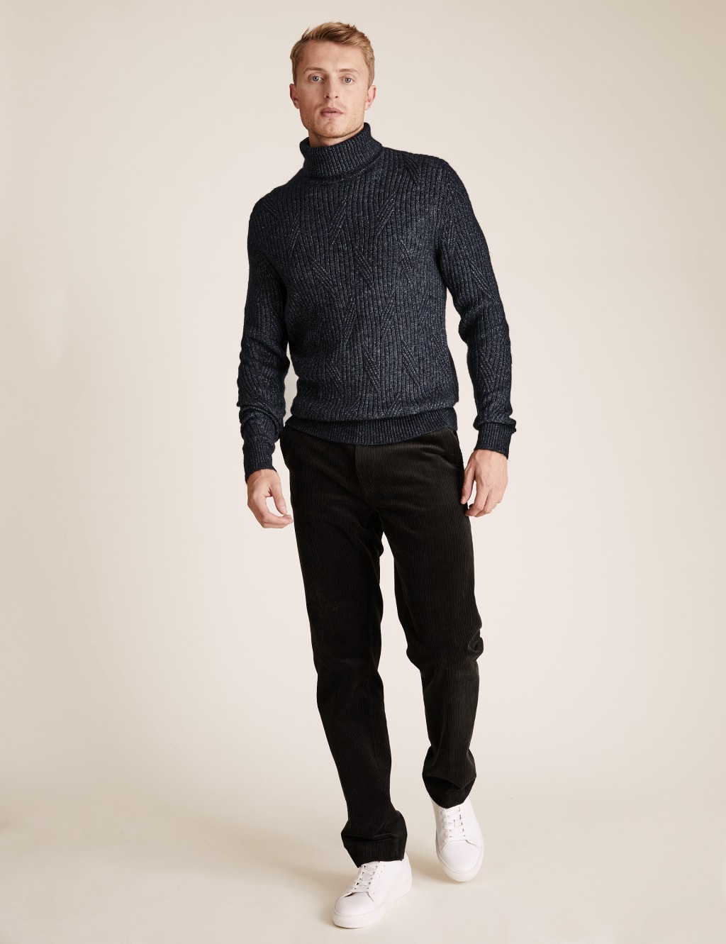 Chunky Cable Roll Neck Jumper With Wool M S Collection M S