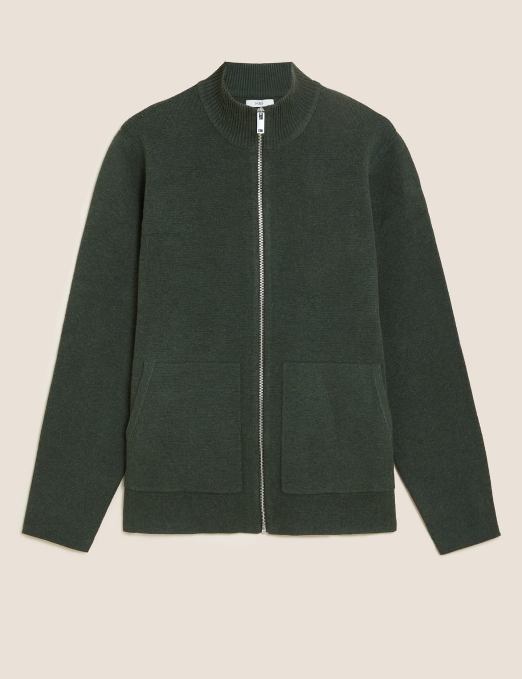Cotton Blend Ribbed Zip Up Knitted Jacket 1 of 1