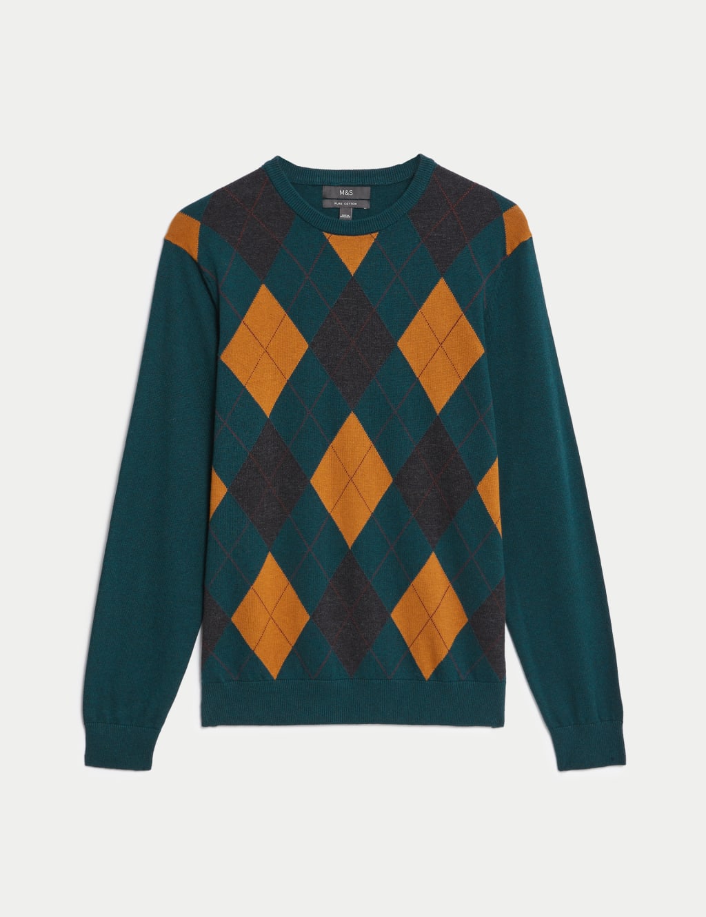 Pure Cotton Argyle Crew Neck Jumper 2 of 6