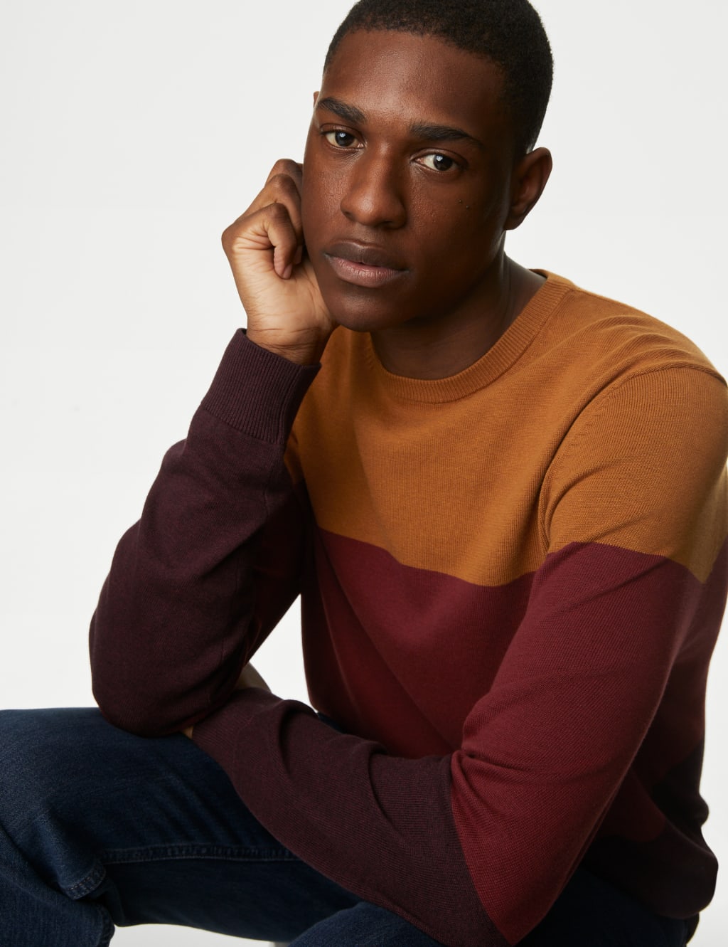 Pure Cotton Colour Block Crew Neck Jumper 3 of 6