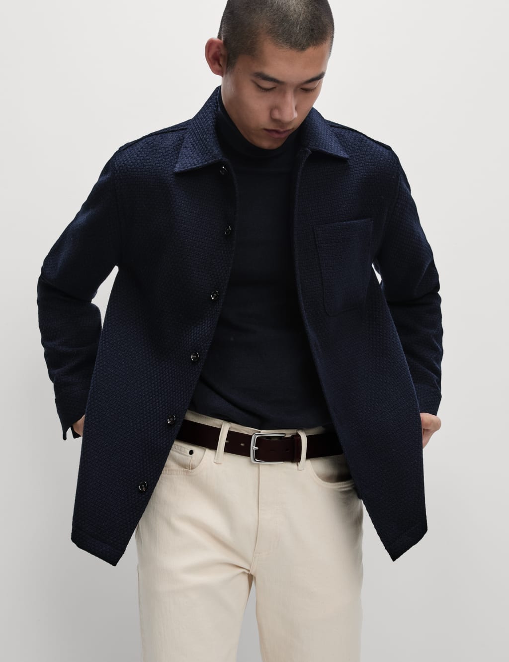 Cotton Rich Roll Neck Jumper with Wool M S Collection M S
