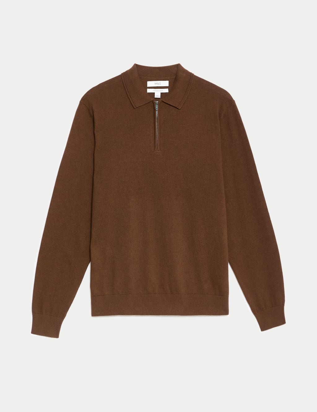 Cotton Rich Zip Up Knitted Polo Shirt M S Collection M S