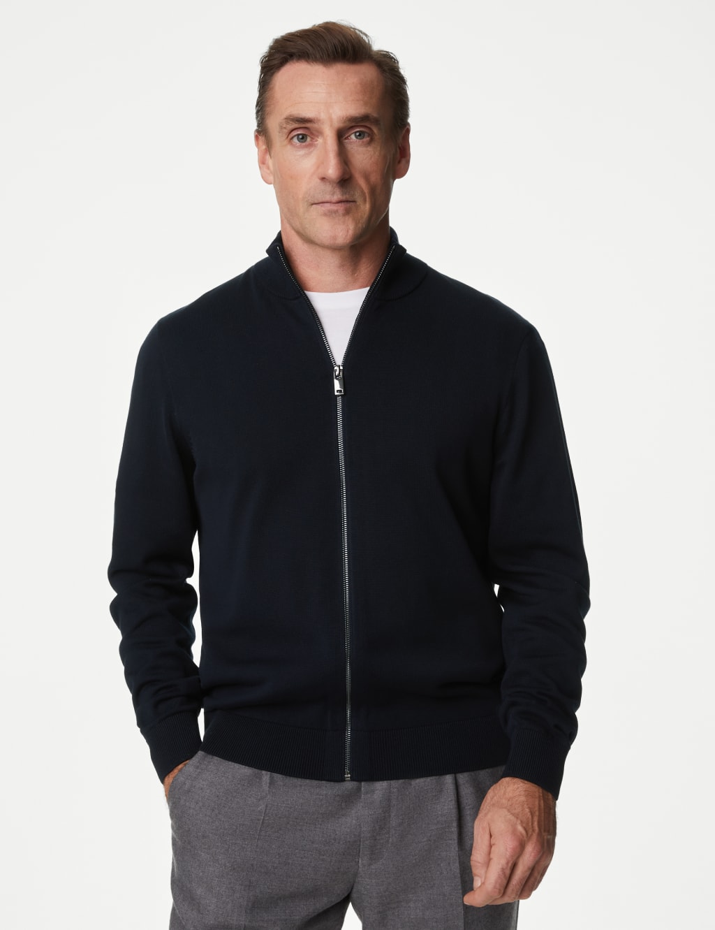 Cotton Rich Zip Up Funnel Neck Jumper M S Collection M S
