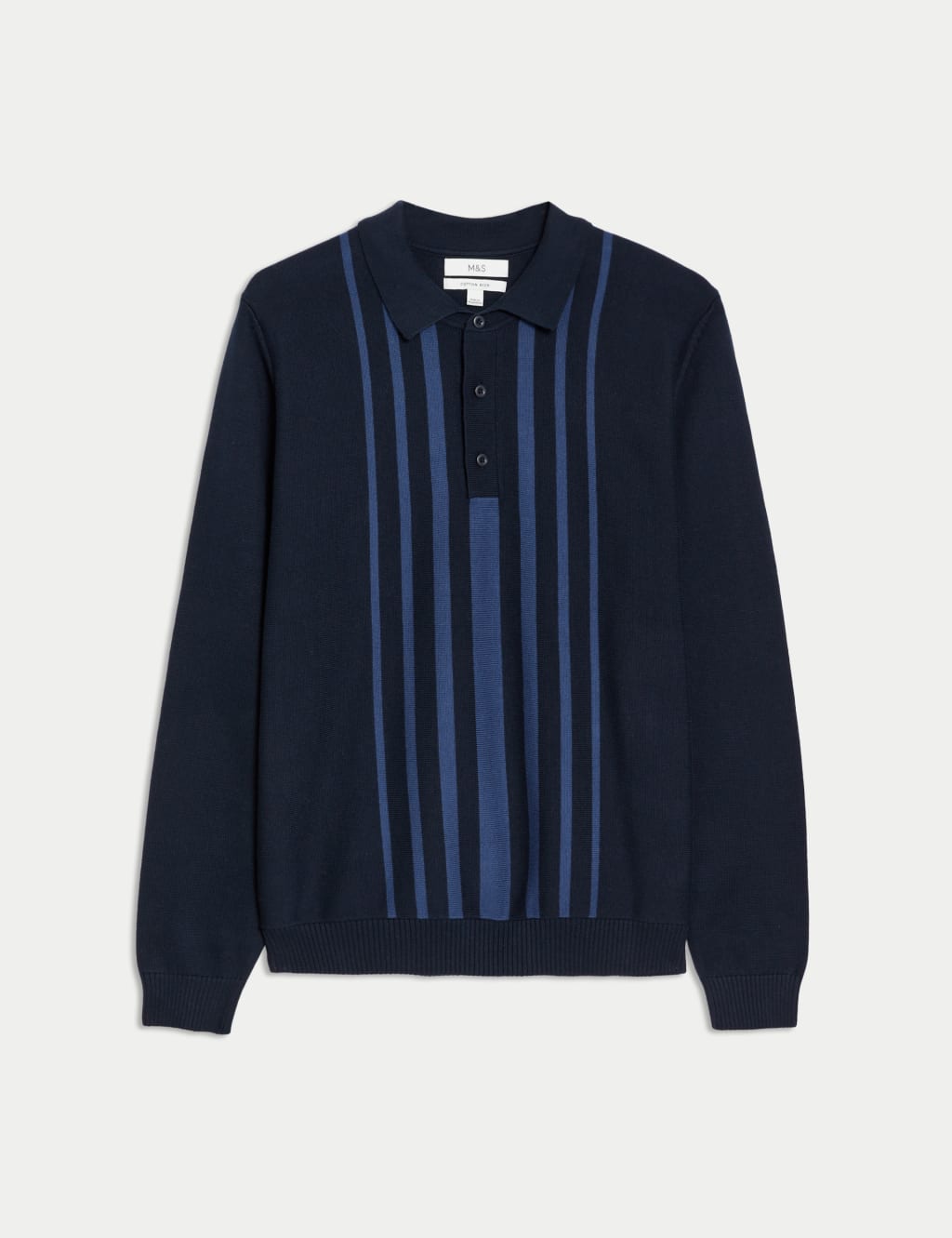 Pure Cotton Striped Knitted Polo Shirt M S Collection M S
