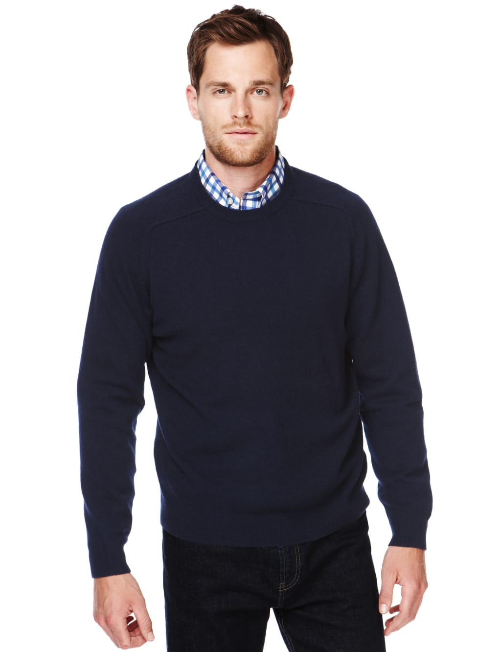 2in Longer Extrafine Pure Lambswool Crew Neck Jumper Blue Harbour M S
