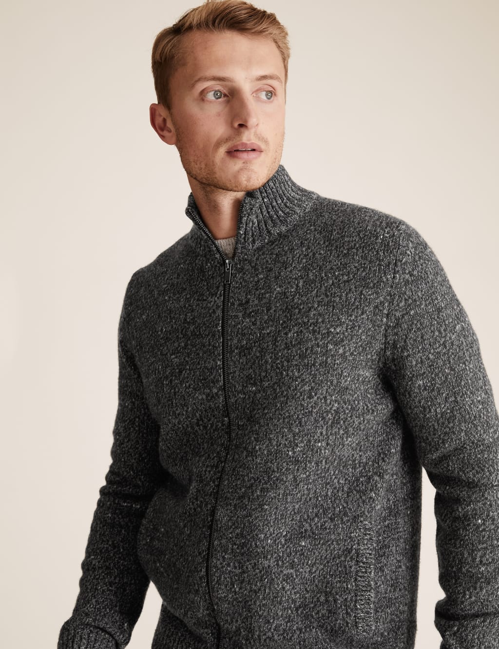 Lambswool Textured Zip Up Cardigan 3 of 4