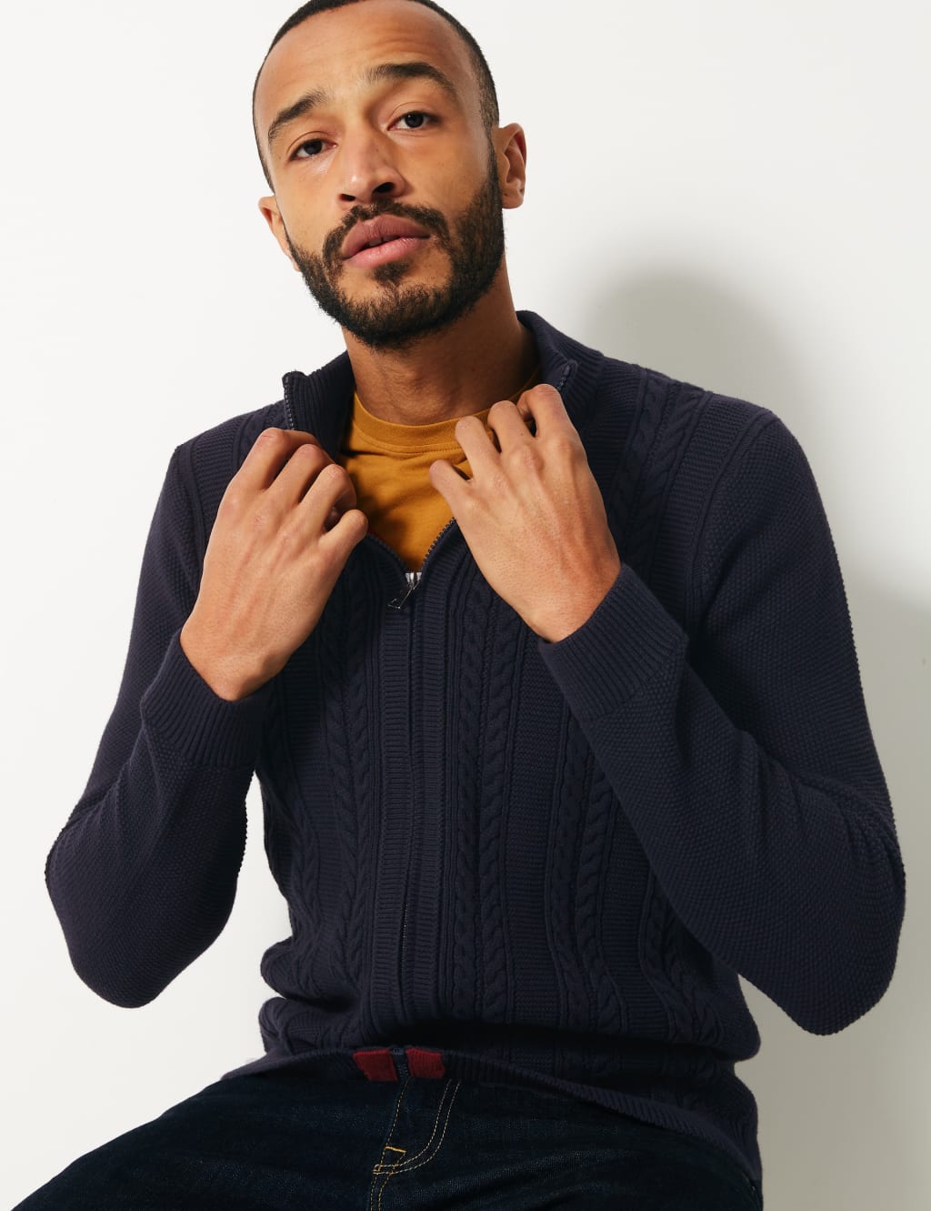 Cotton Rich Cable Knit Cardigan 1 of 4