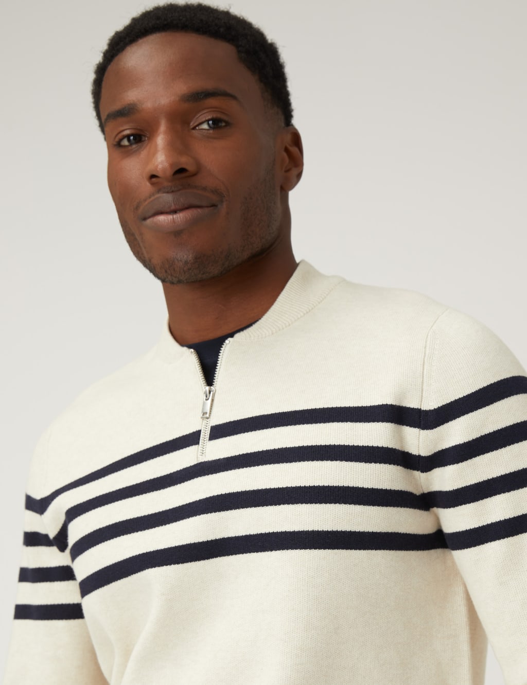 Cotton Blend Striped Half Zip Jumper 3 of 5