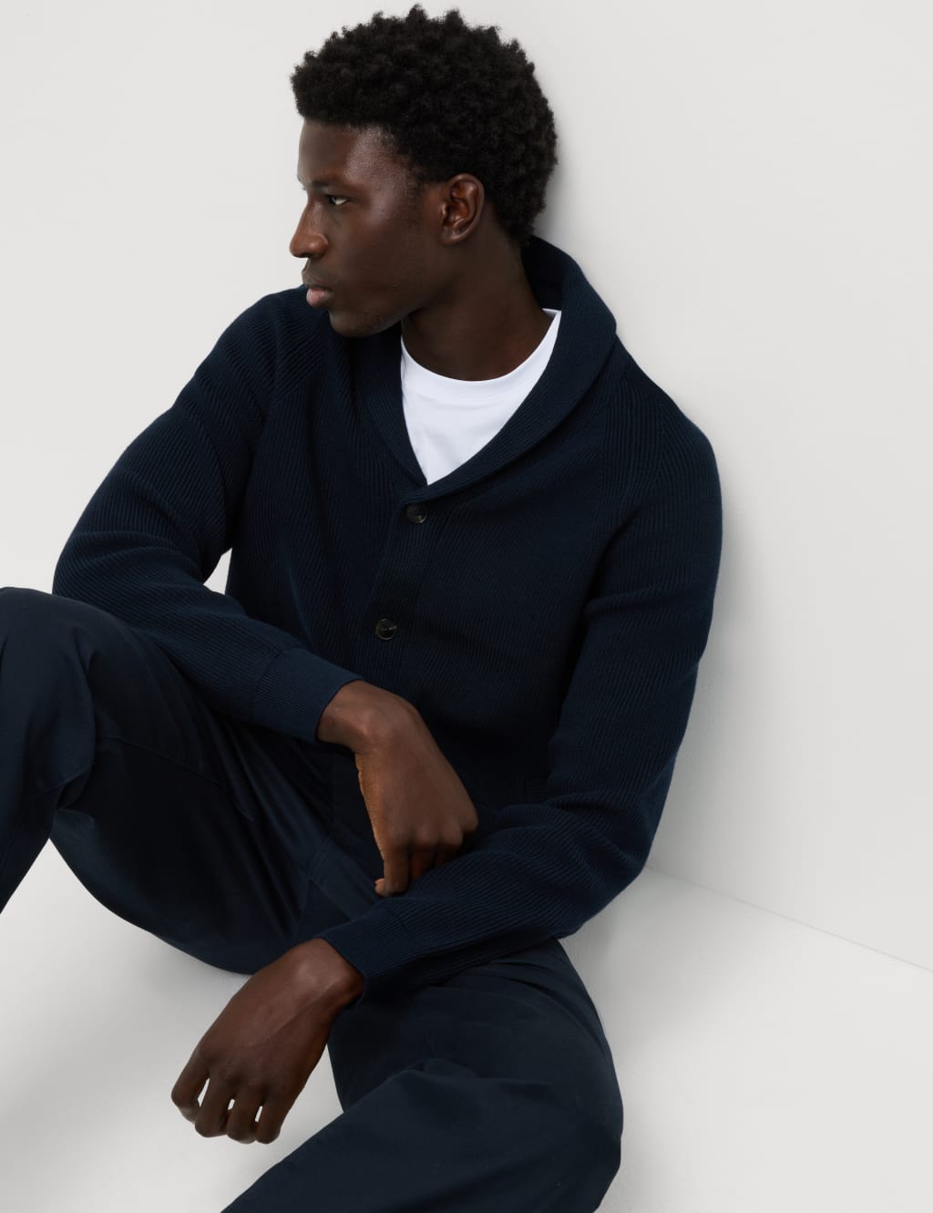 Cotton Blend Ribbed Shawl Collar Cardigan 5 of 5