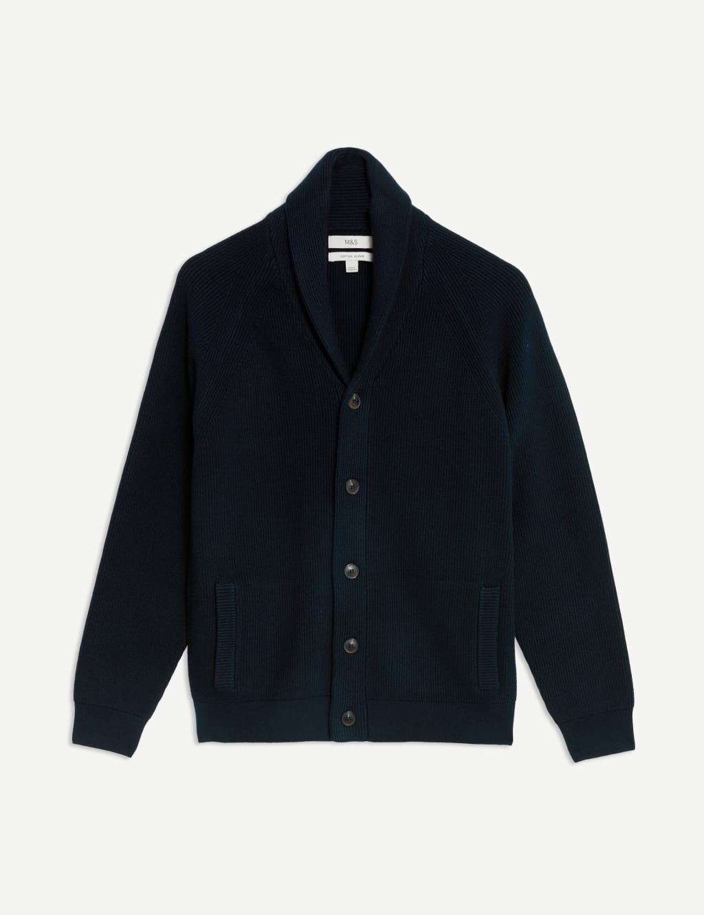 Cotton Blend Ribbed Shawl Collar Cardigan 2 of 5