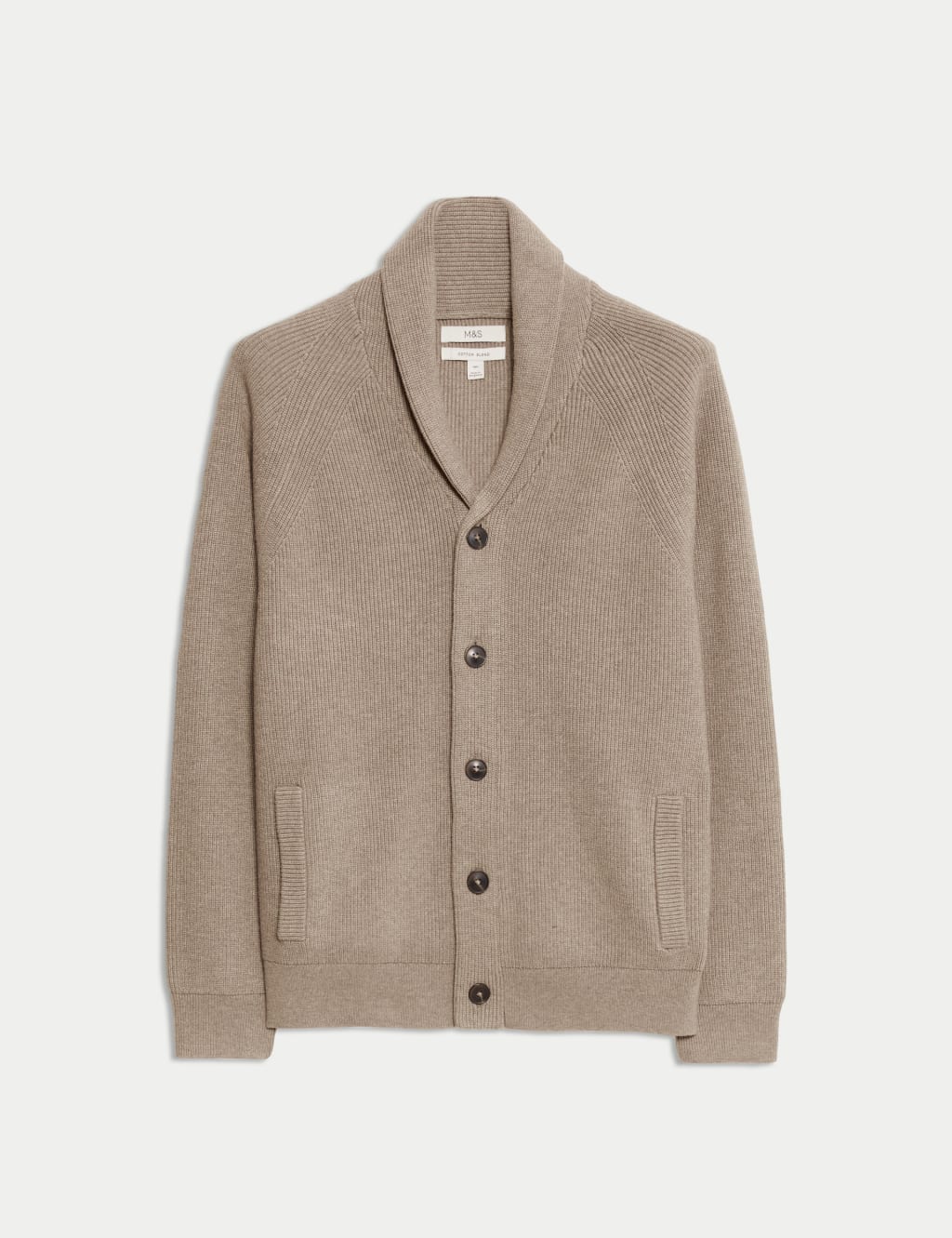 Cotton Blend Ribbed Shawl Collar Cardigan 2 of 6