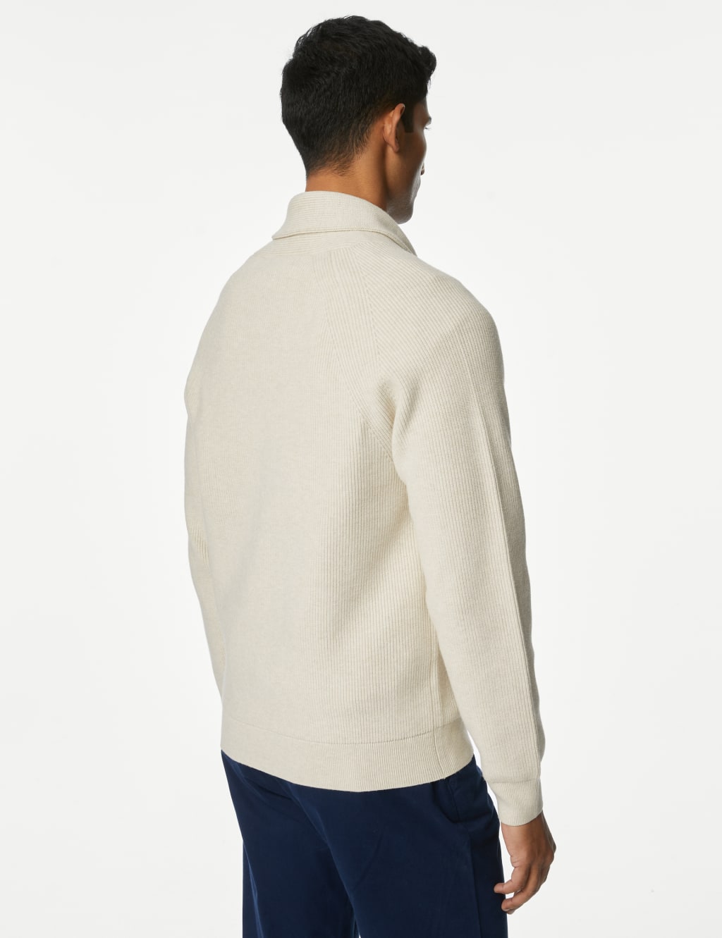 Cotton Blend Ribbed Shawl Collar Cardigan M S Collection M S