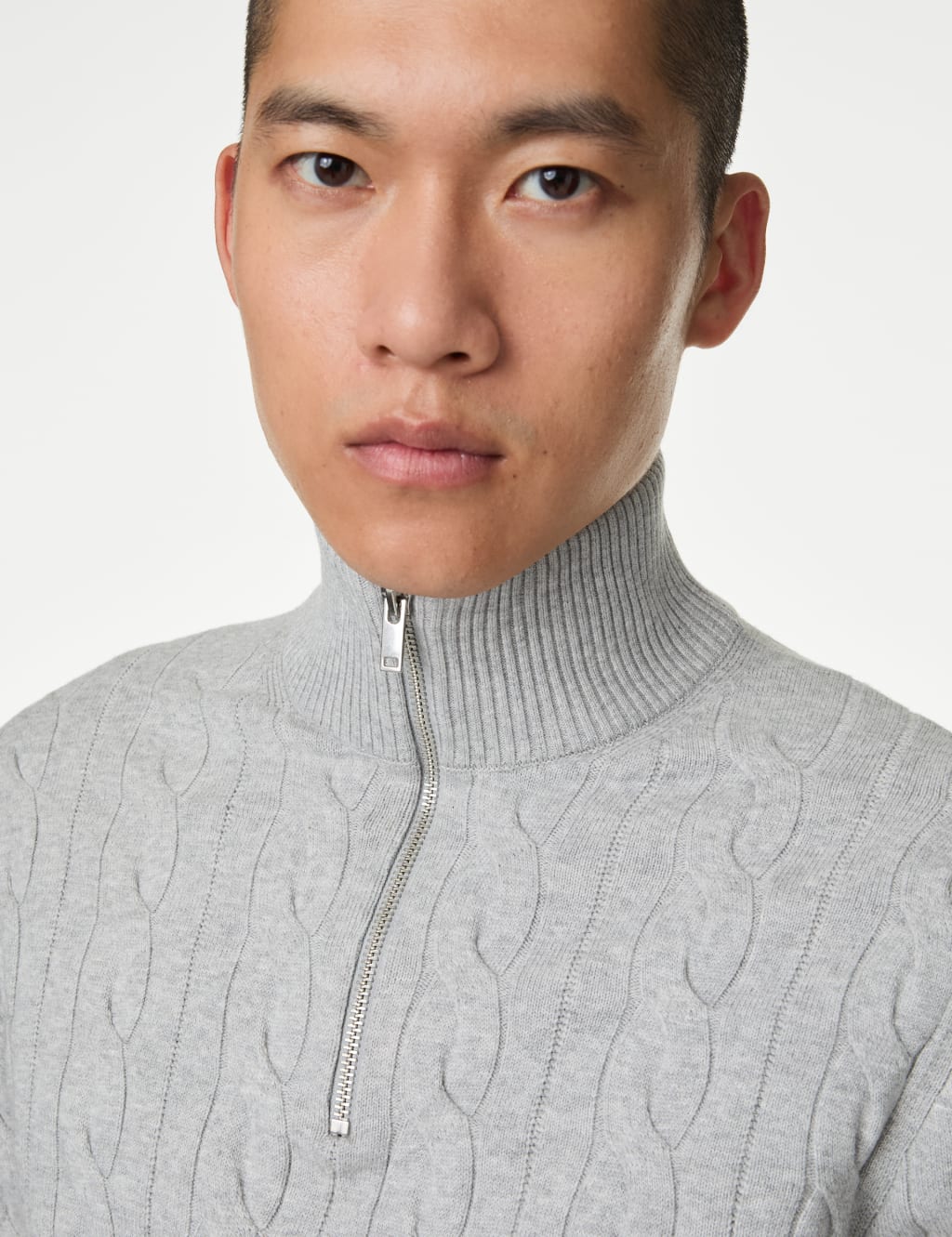 Cotton Blend Cable Funnel Neck Jumper