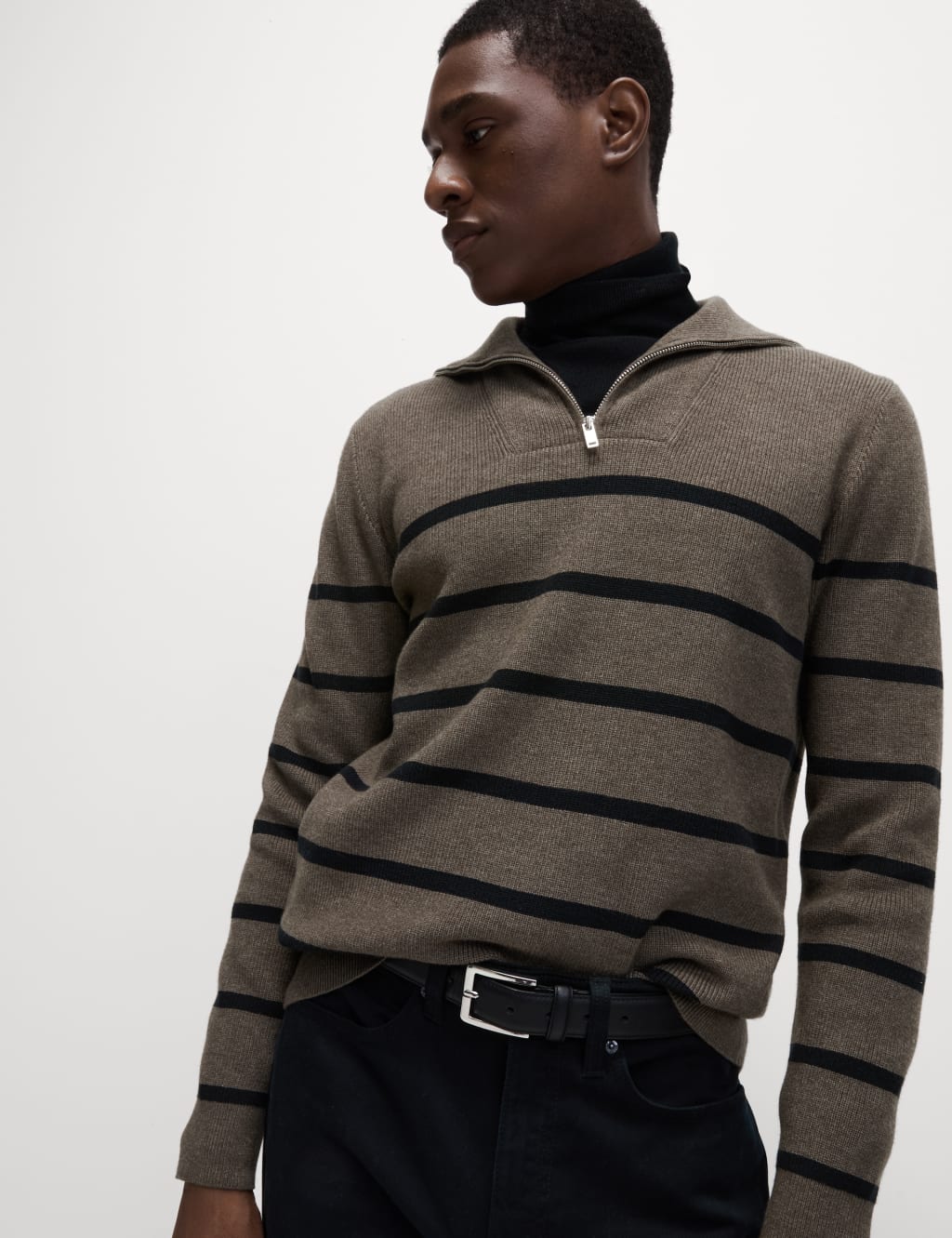 Cotton Blend Striped Half Zip Jumper M S Collection M S