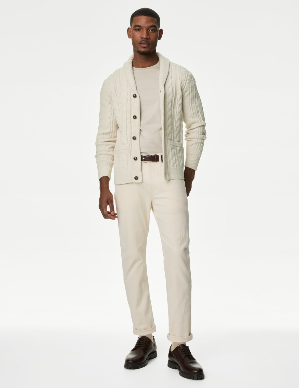 Cotton Blend Cable Shawl Collar Cardigan M S Collection M S