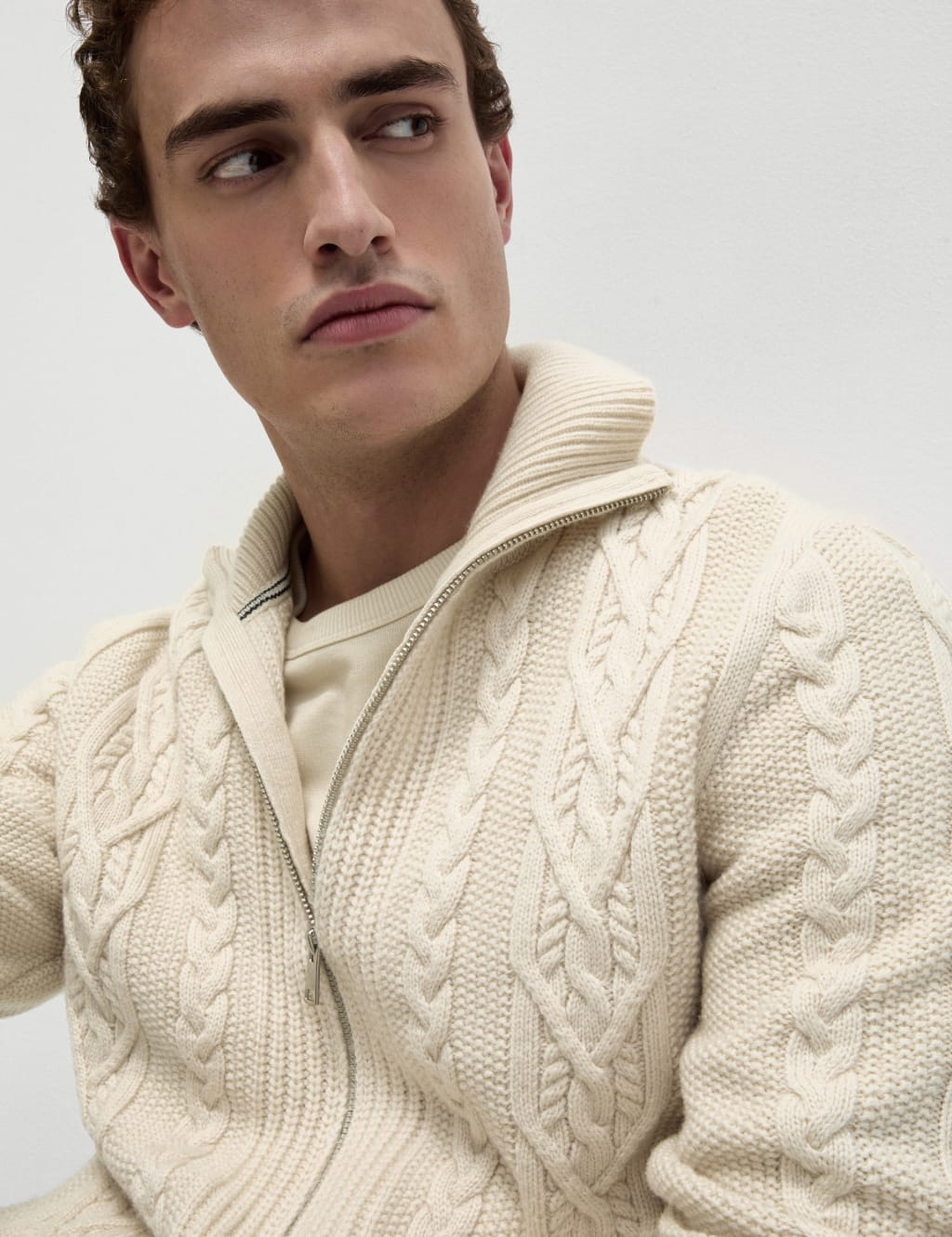Lambswool Blend Cable Knitted Jacket M S Collection M S