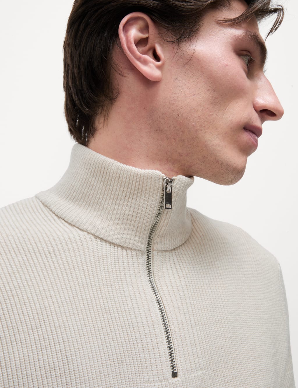 Cotton Blend Half Up Ribbed Jumper 5 of 6