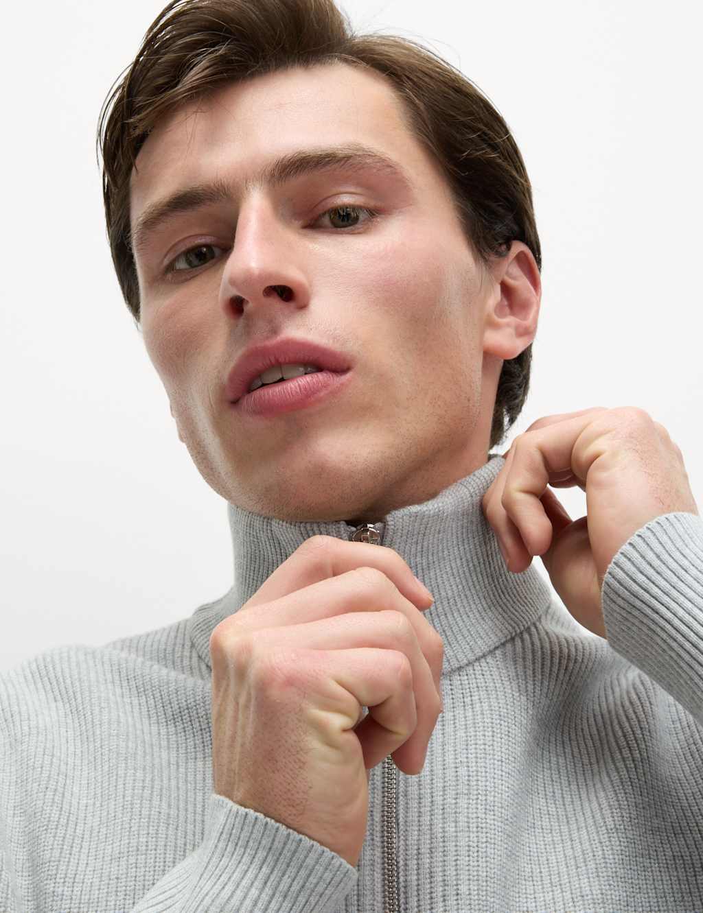 Cotton Blend Half Up Ribbed Jumper 3 of 4