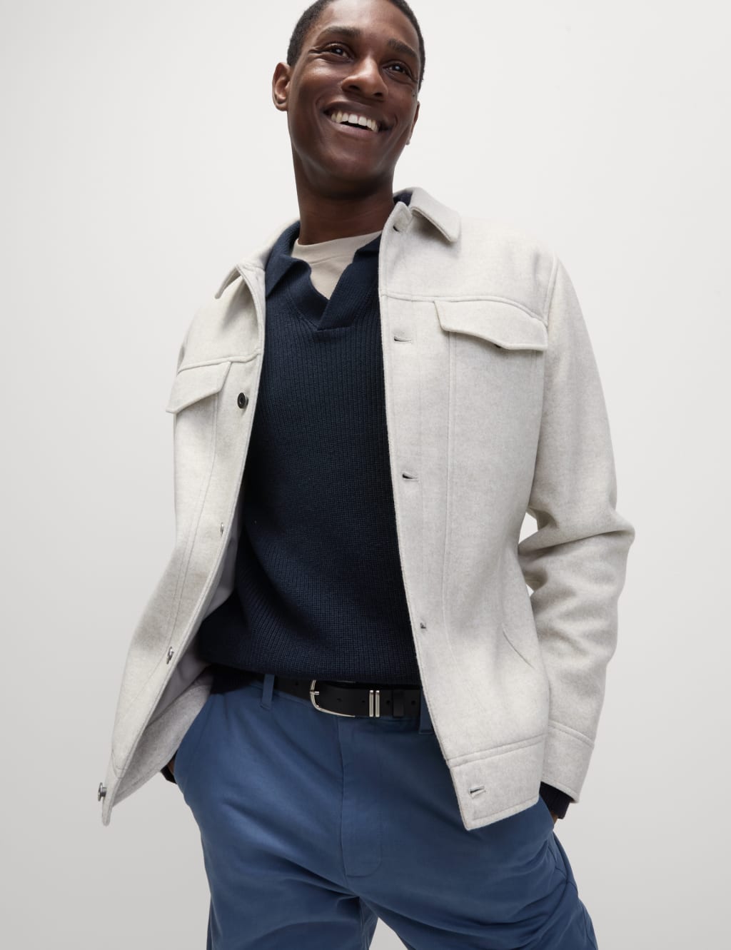 Cotton Rich Open Neck Jumper with Wool 5 of 5