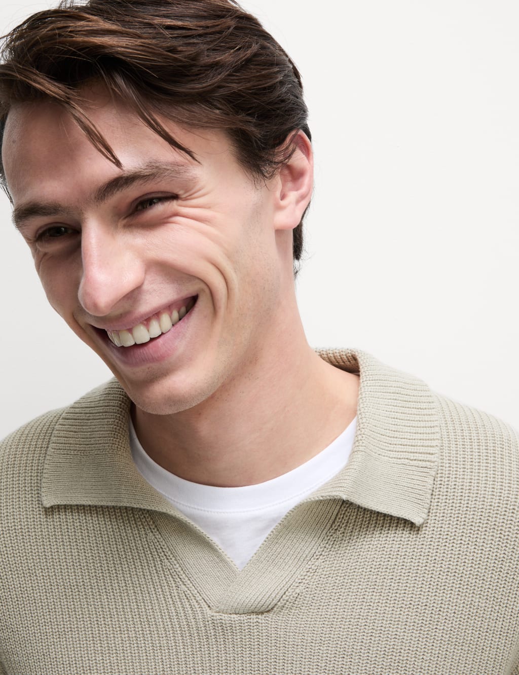 Cotton Rich Open Neck Jumper with Wool 3 of 5